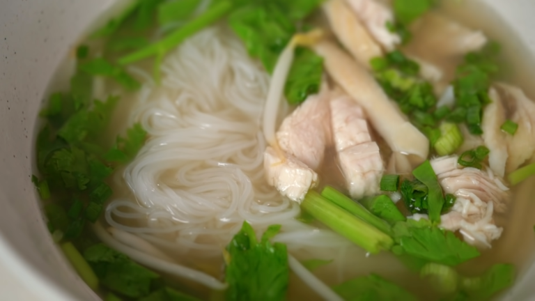 Thai Rice Noodle Soup with Bok Choi and Nam Prik