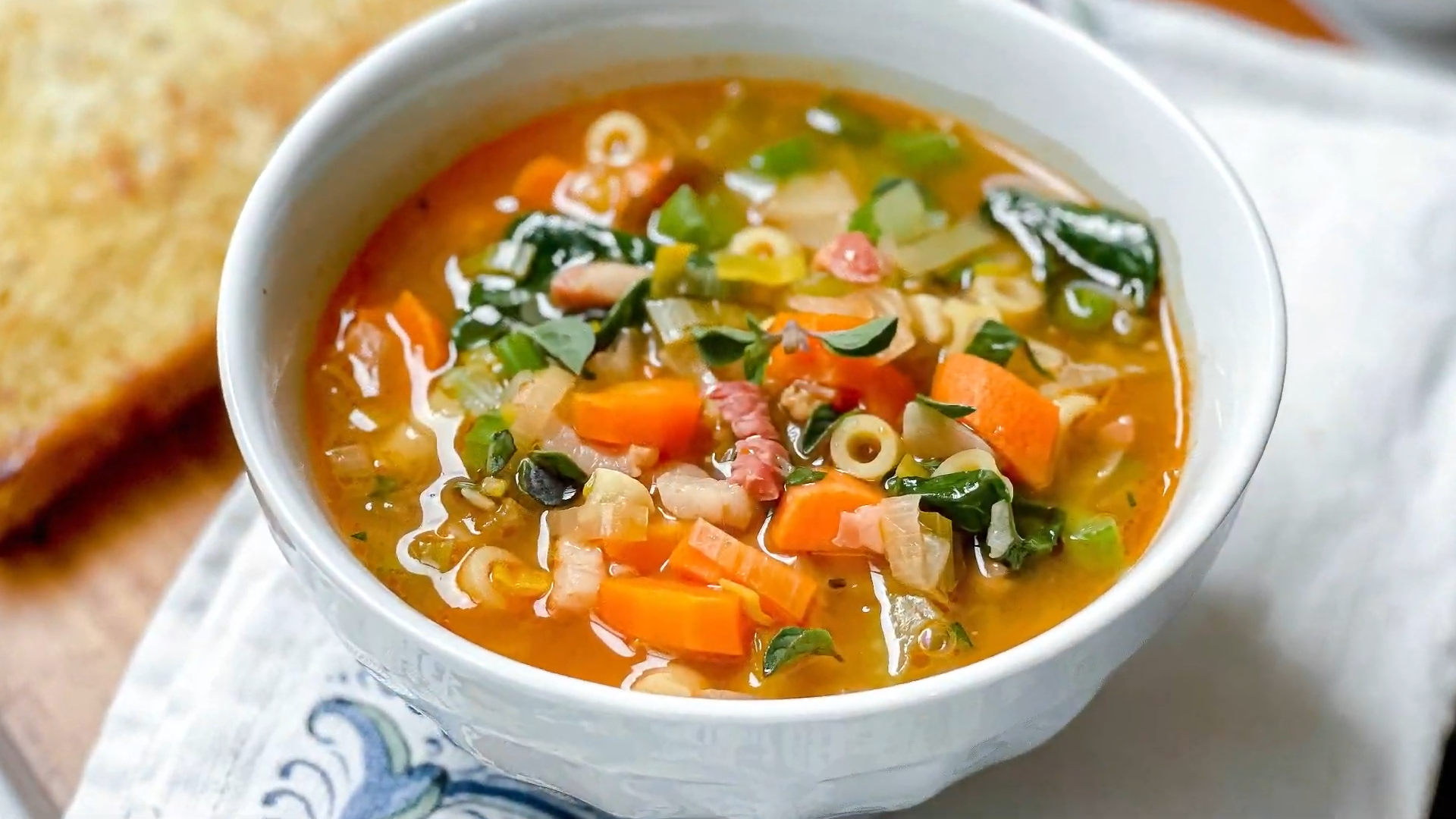 Italian Minestrone Soup with Crispy Pancetta